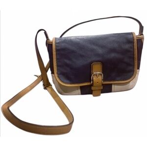 RARE! VTG Coach Hadley Crossbody Shoulder Bag Purse Navy White Leather Buckle